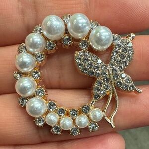 Pearl and Crystal Butterfly Brooch